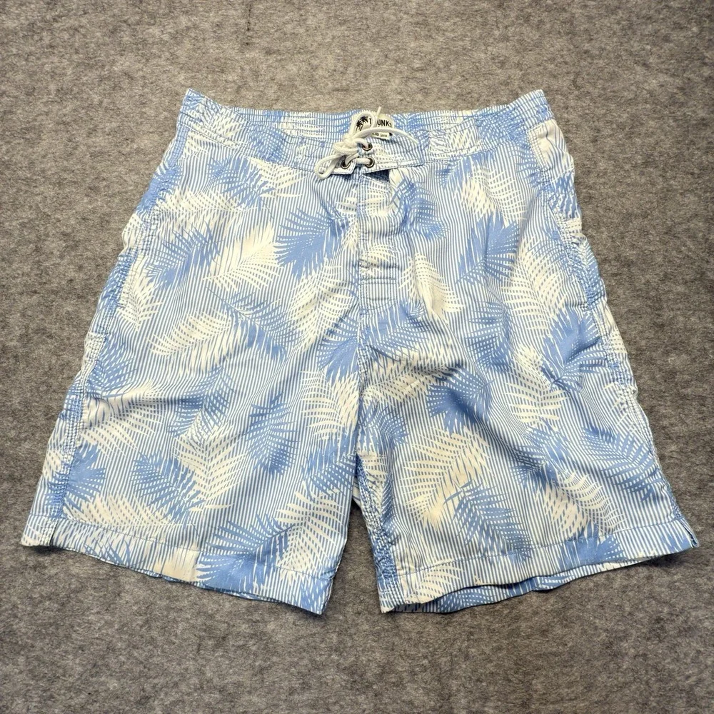 Trunks Surf & Swim Co. Board Shorts Mens L Palm Leaf Polyester Blue Striped